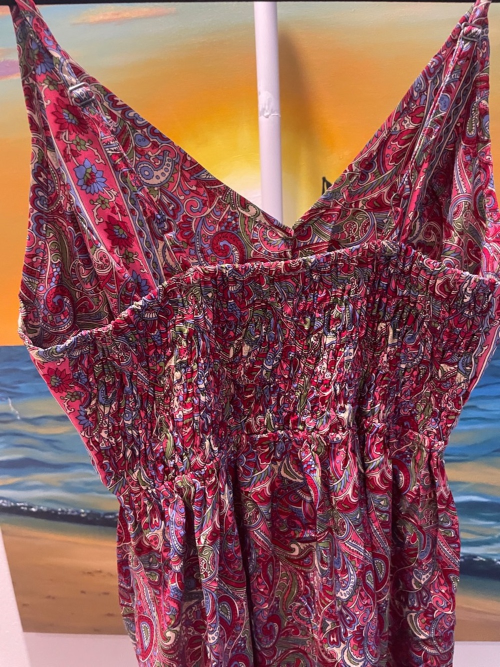 Boho Silk Paisley Maxi Dress with Spaghetti Straps - Picture 6 of 6